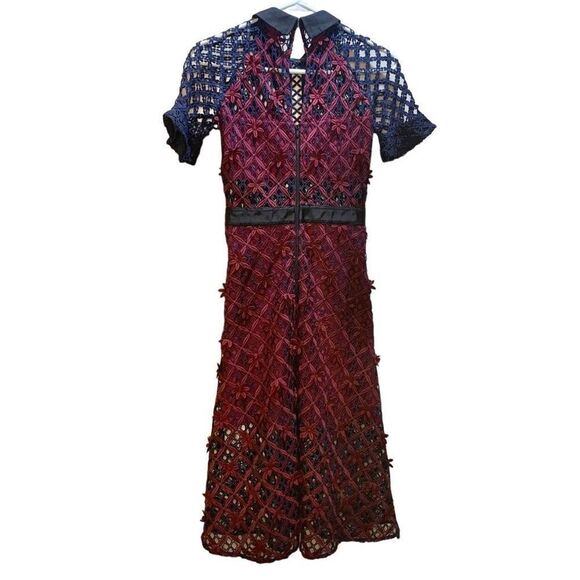 Self-Portrait Floral Grid Midi Dress Lace Collared US 2 UK 6 Extra Small - Picture 5 of 8